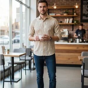 Marc Asher Men's Champagne Paisley Semi-formal Retro Dress Shirt, NWT. Size XL